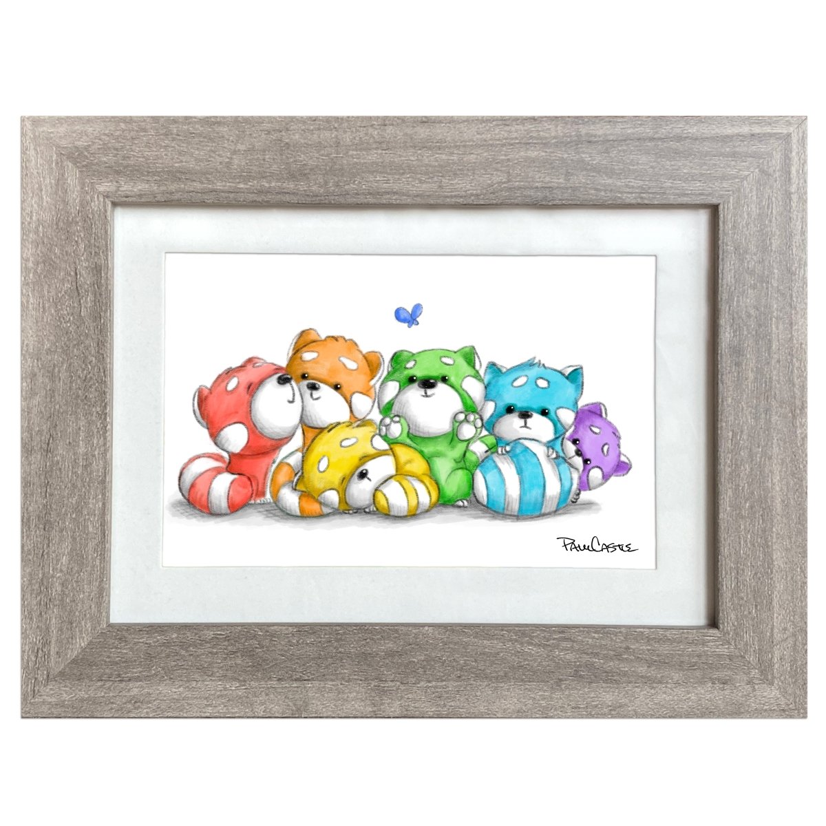 multicolor-red-pandas-playing-illustration-black-frame