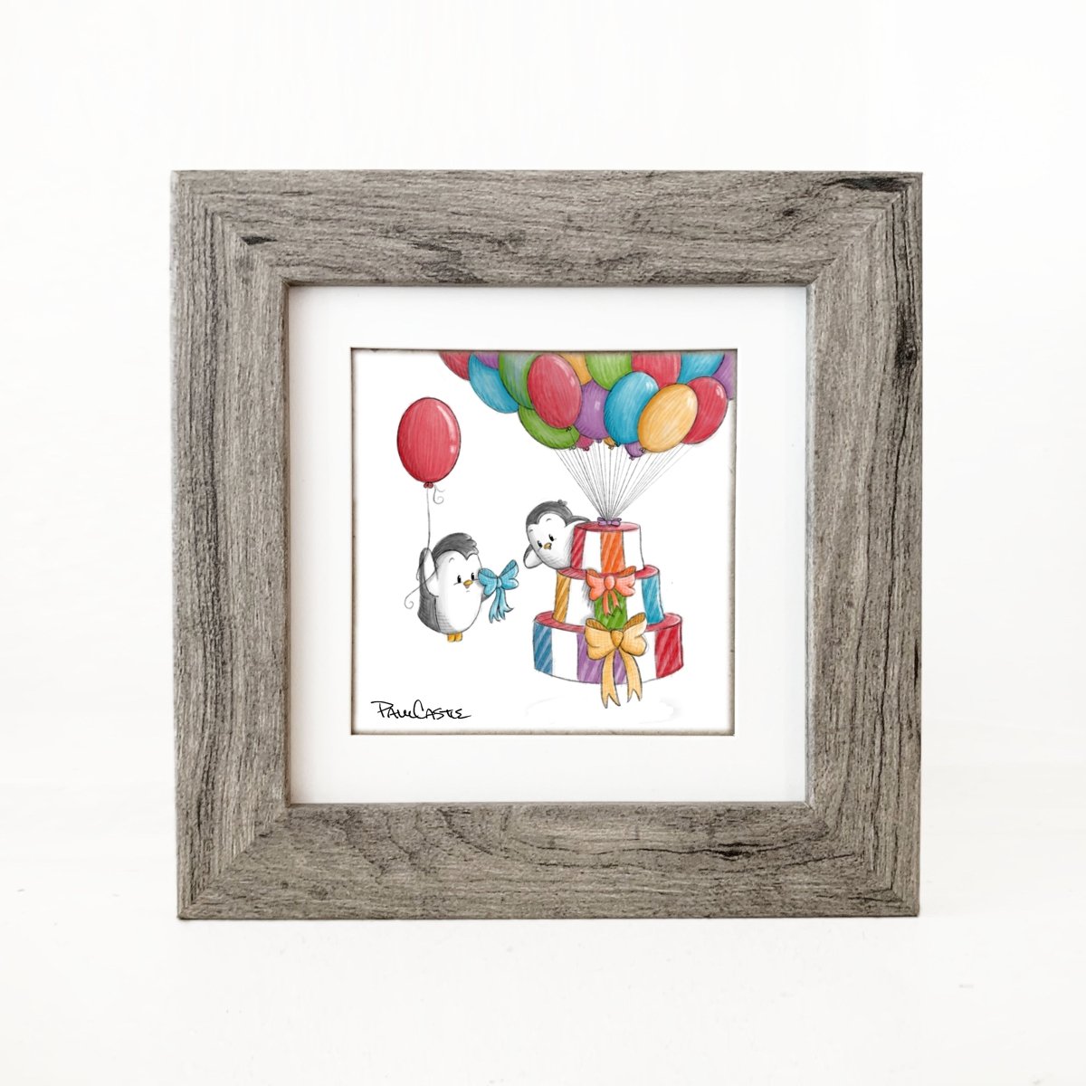 penguins-floating-with-balloon-cake-illustration-grey-frame