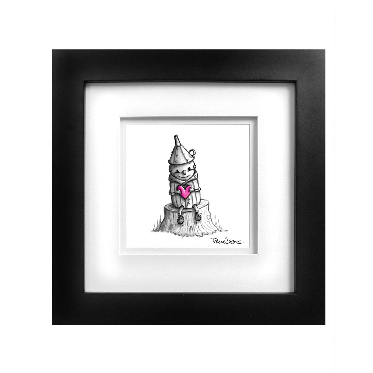 tin-man-holding-heart-sitting-on-stump-illustration-black-frame