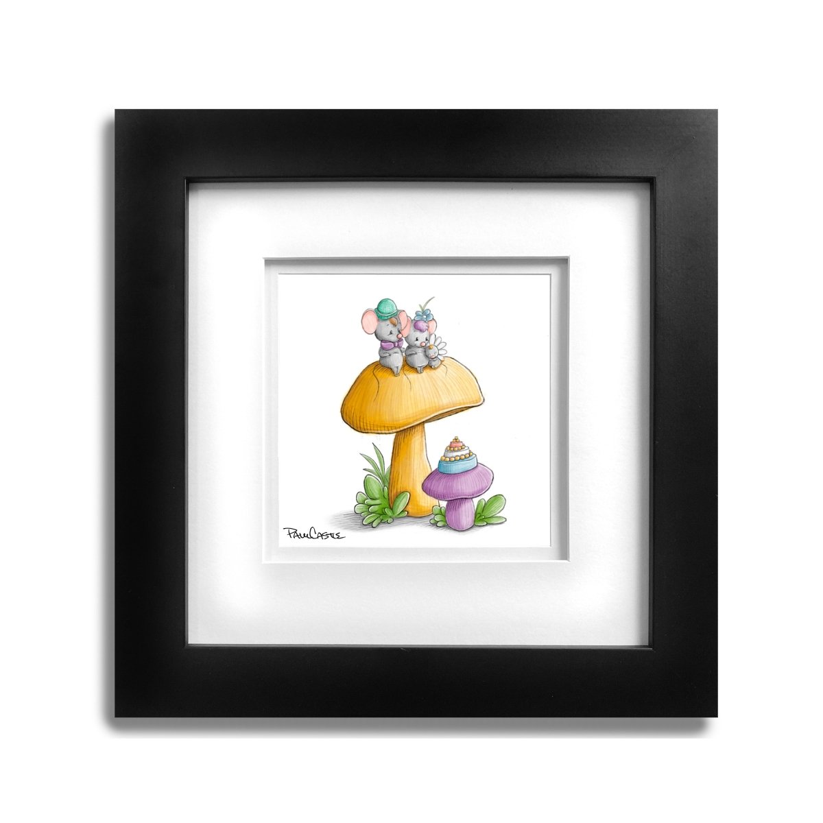 mice-sitting-on-mushroom-toadstool-illustration-black-frame